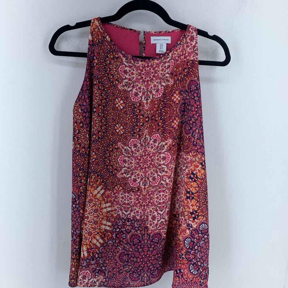 Adrienne Vittadini Women Small Tank Top Multicolor Artsy Boho Peasant Floral